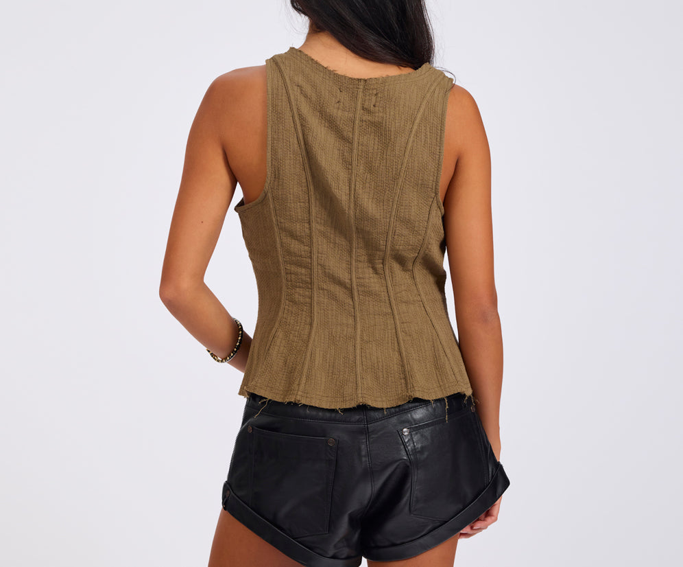 Desert Muse Peplum Tank Top - Khaki