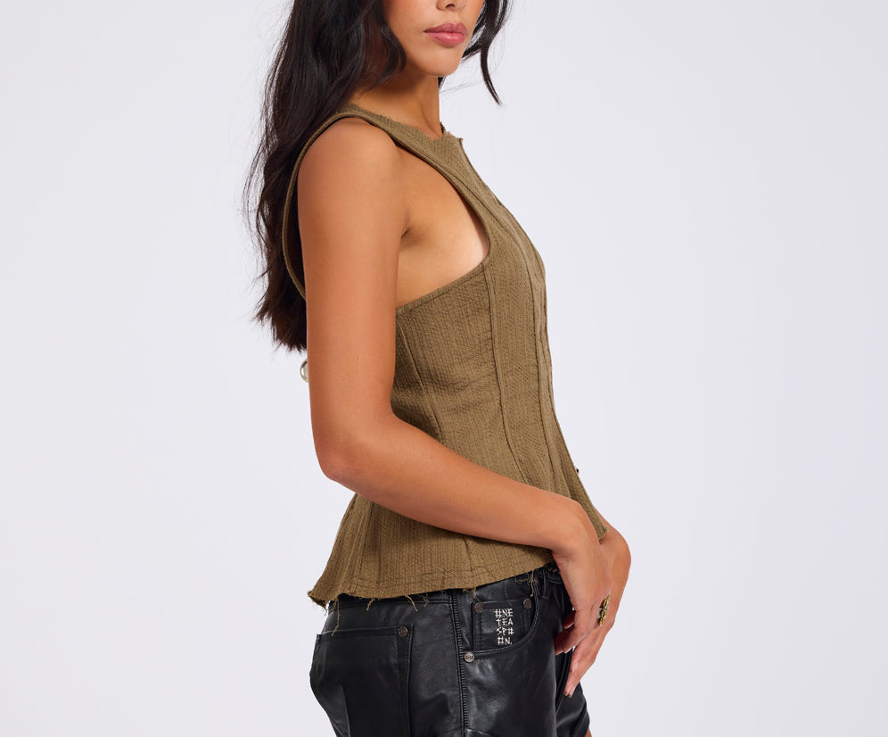 Desert Muse Peplum Tank Top - Khaki