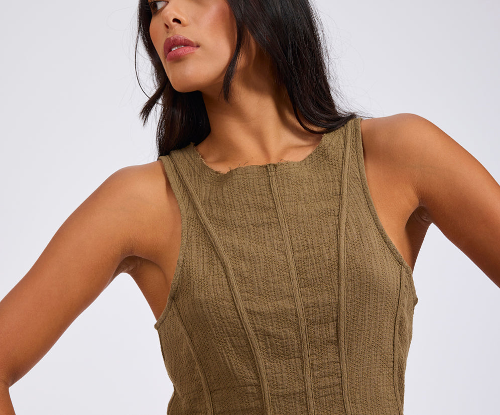 Desert Muse Peplum Tank Top - Khaki