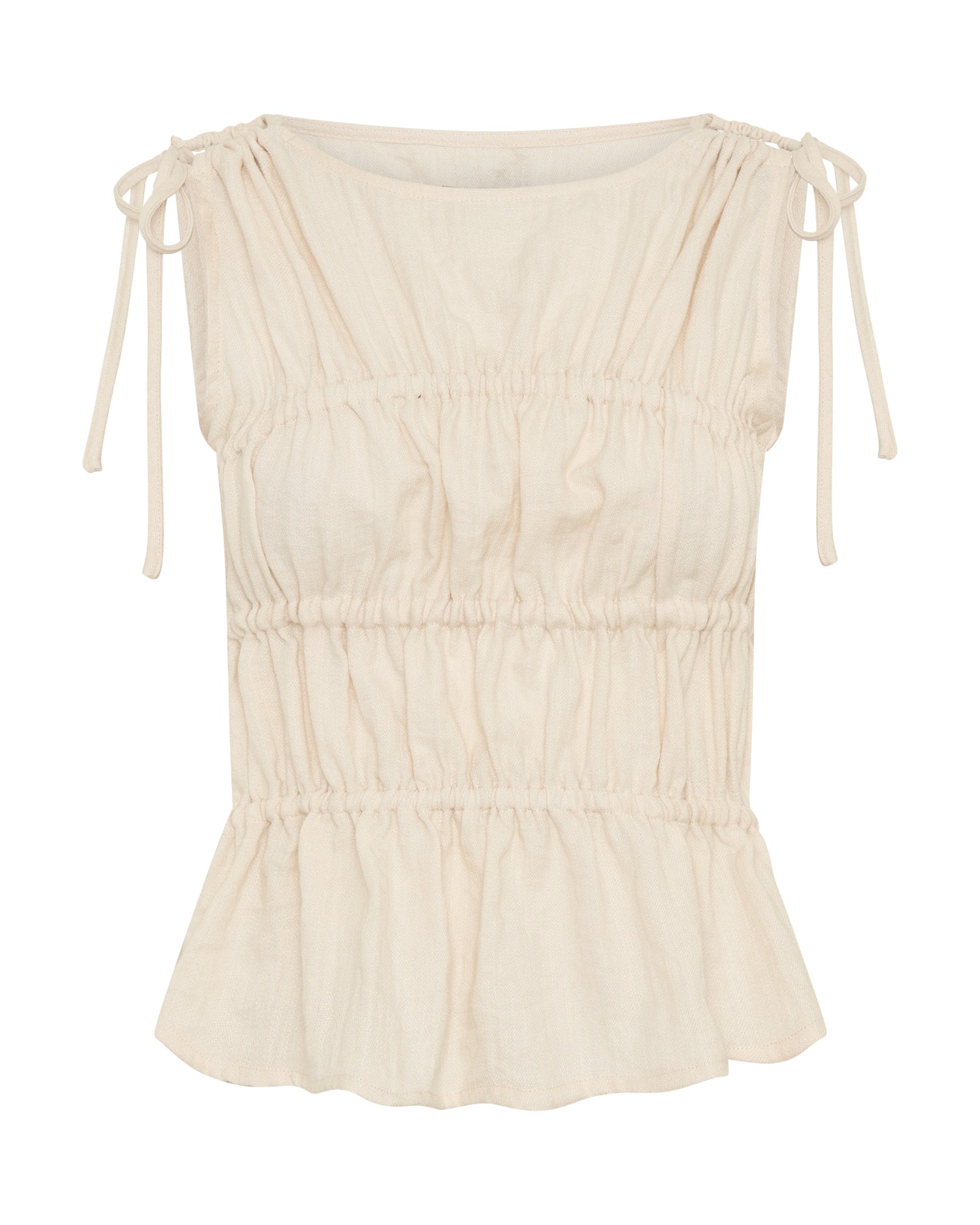  Evelyn Gathered Ruched Tie Top - Cream
