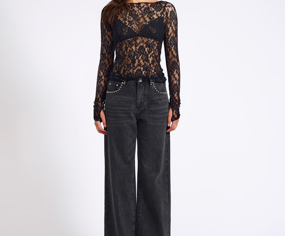 Wednesday Lace Long Sleeve Top - Black
