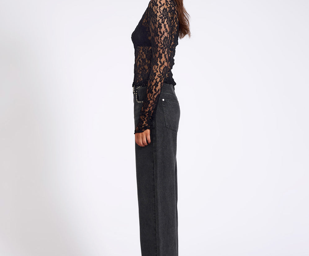 Wednesday Lace Long Sleeve Top - Black