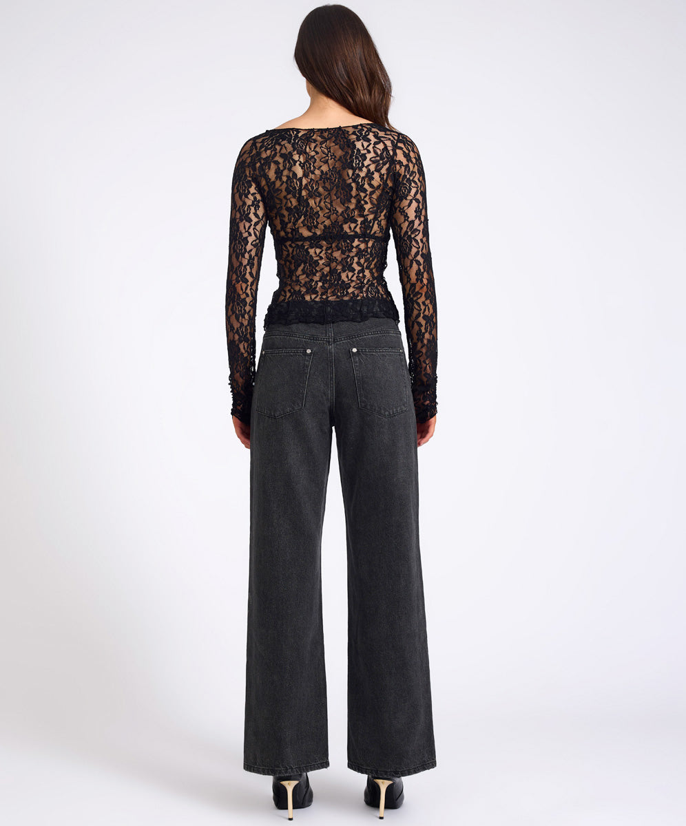 Wednesday Lace Long Sleeve Top - Black | One Teaspoon USA