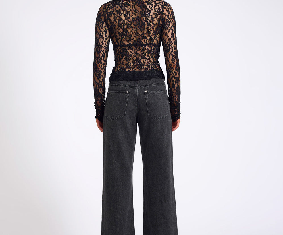 Wednesday Lace Long Sleeve Top - Black