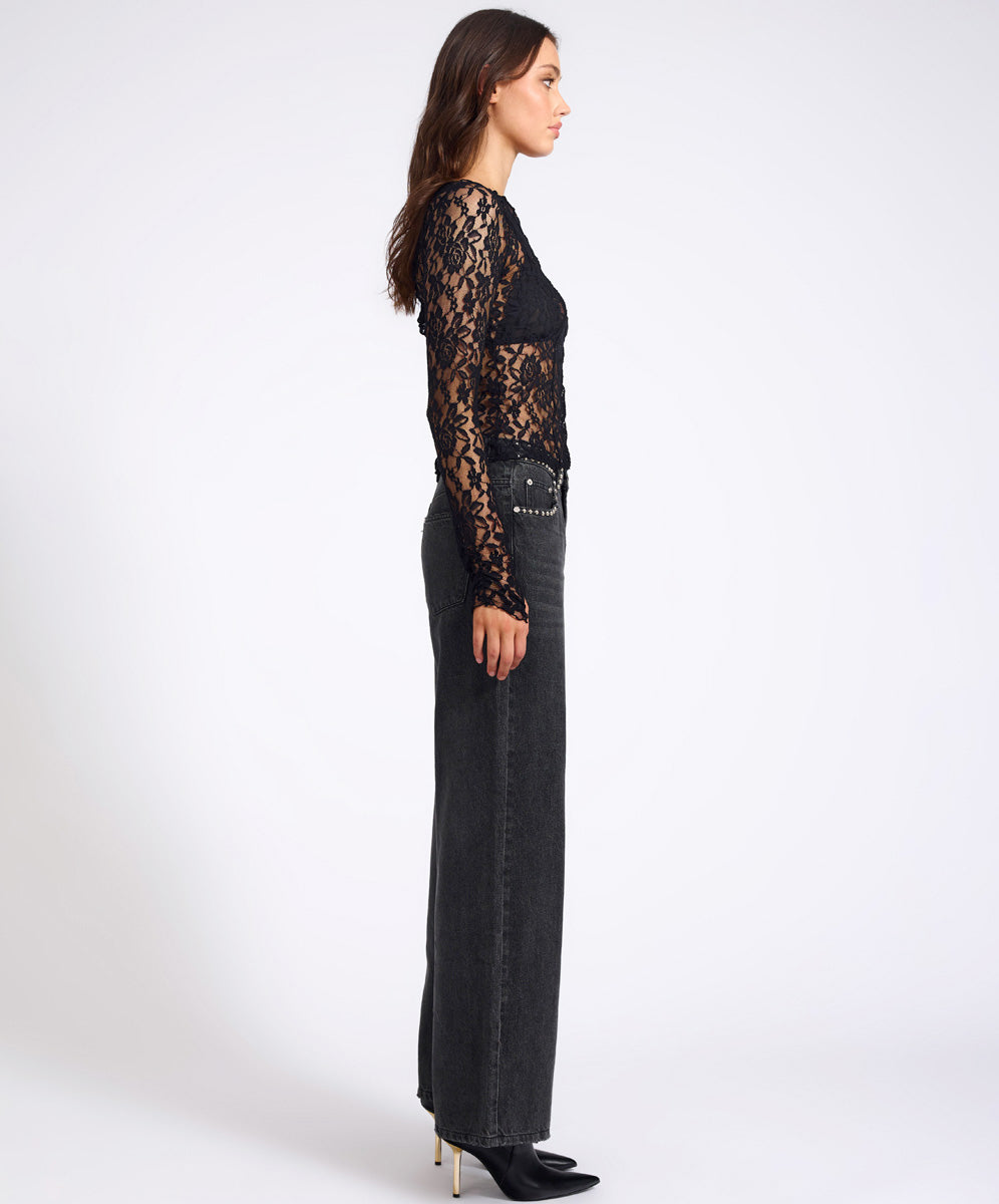 Wednesday Lace Long Sleeve Top - Black | One Teaspoon USA