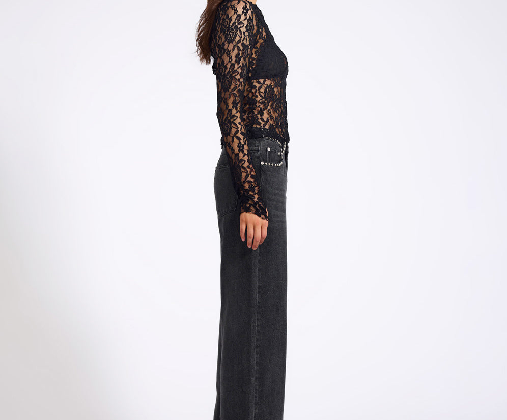 Wednesday Lace Long Sleeve Top - Black