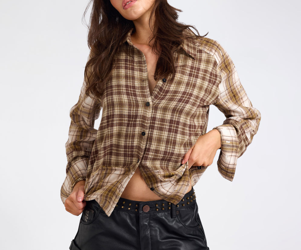 Rodeo Rust Patchwork Flannel Shirt - Brown