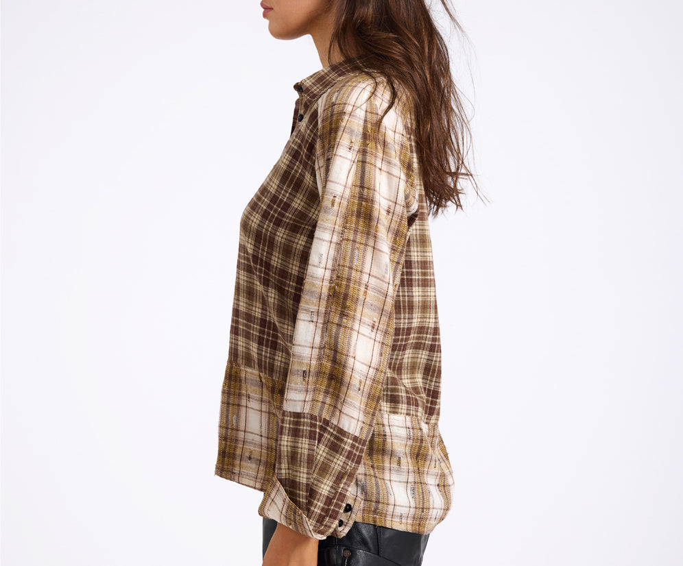 Rodeo Rust Patchwork Flannel Shirt - Brown