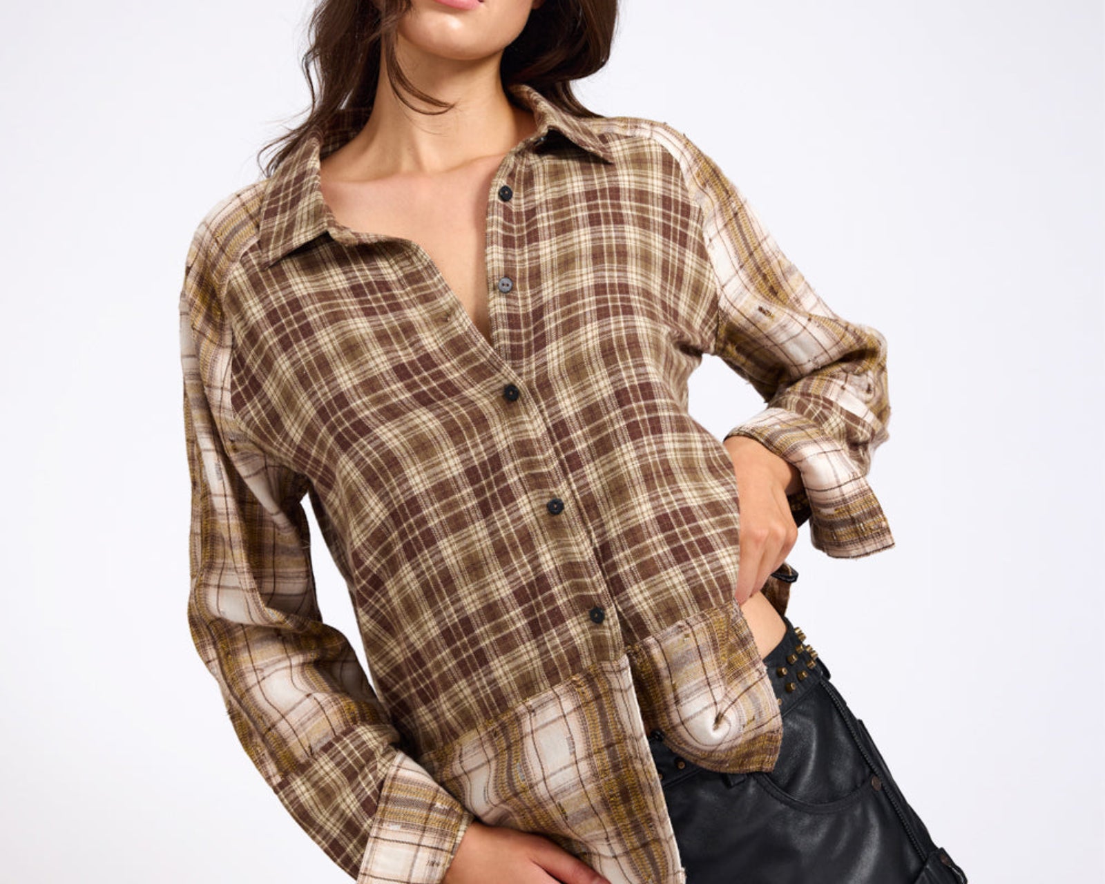 Rodeo Rust Patchwork Flannel Shirt - Brown