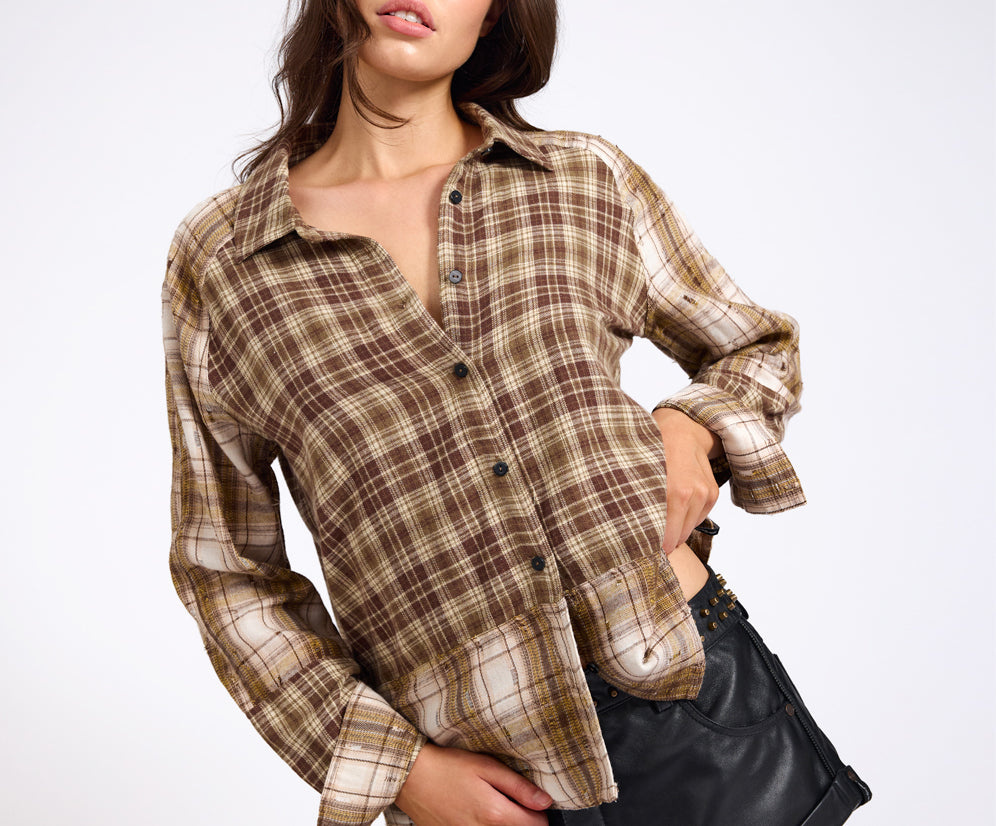 Rodeo Rust Patchwork Flannel Shirt - Brown