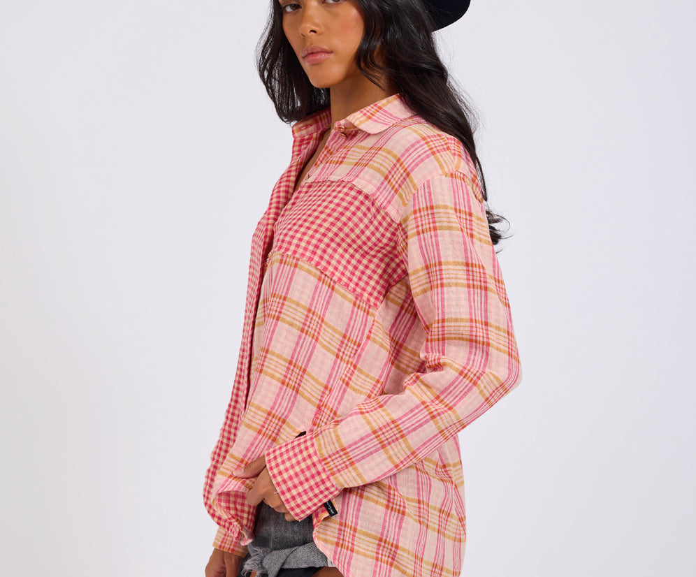 Flannel Checked Cotton Muslin Shirt - Pink