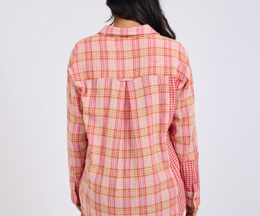 Flannel Checked Cotton Muslin Shirt - Pink