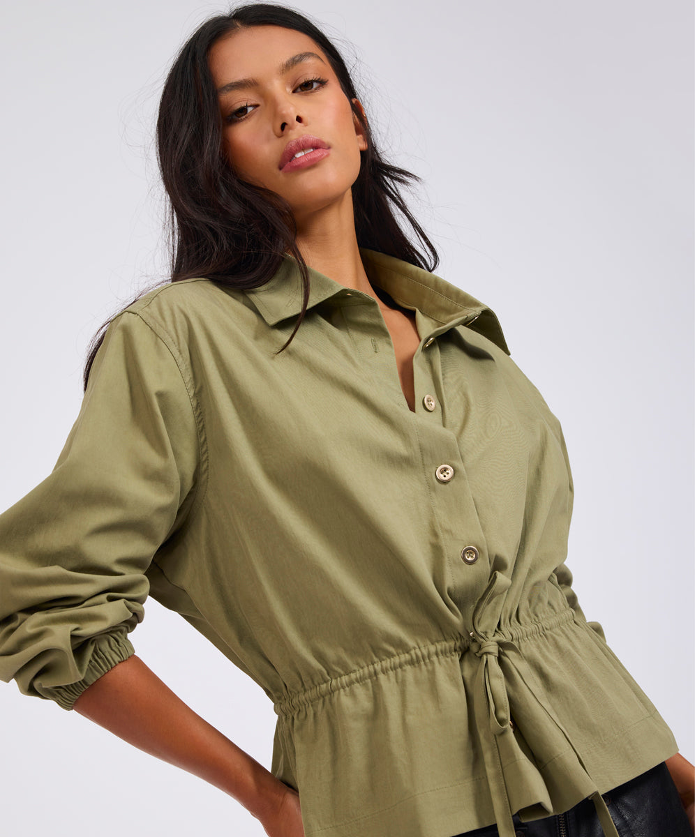 Tie Waist Cotton Shirt - Khaki