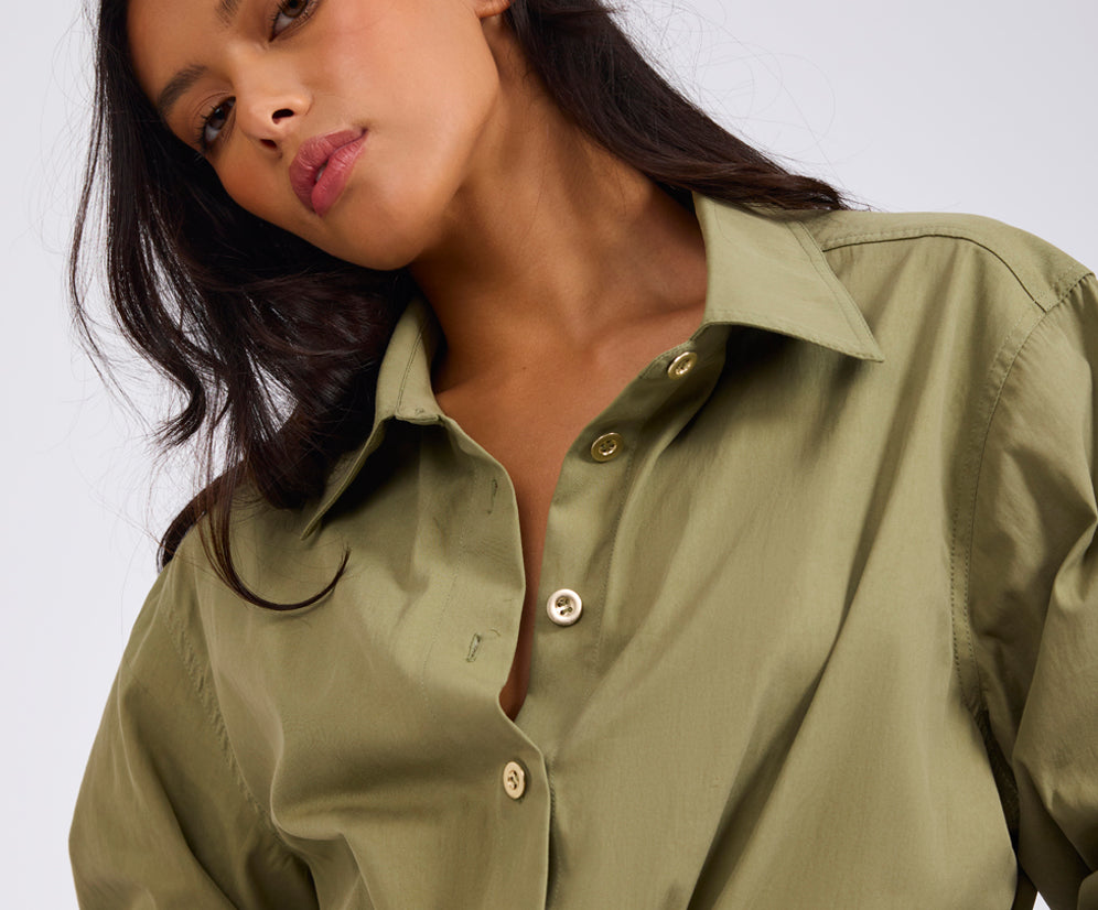 Tie Waist Cotton Shirt - Khaki