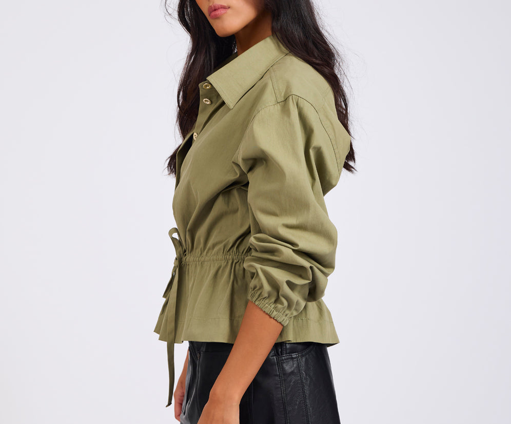 Tie Waist Cotton Shirt - Khaki