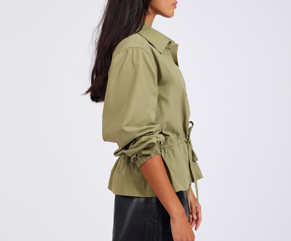 Tie Waist Cotton Shirt - Khaki