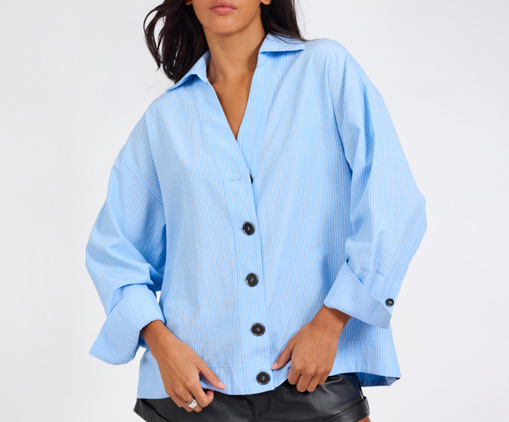Powerhouse Oversized Longsleeve Pinstripe Shirt - Blue