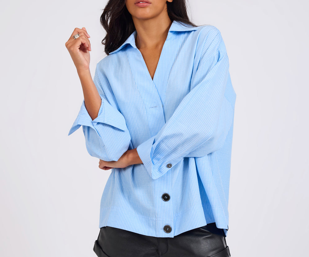 Powerhouse Oversized Longsleeve Pinstripe Shirt - Blue