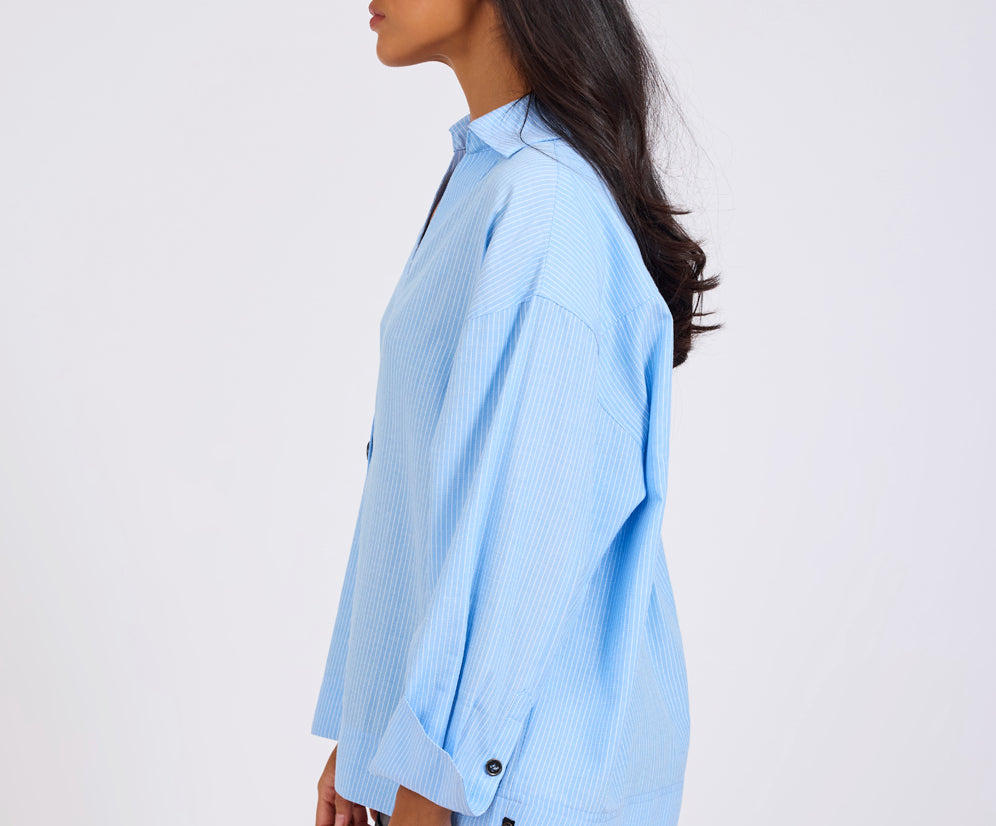 Powerhouse Oversized Longsleeve Pinstripe Shirt - Blue