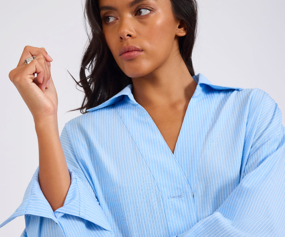 Powerhouse Oversized Longsleeve Pinstripe Shirt - Blue