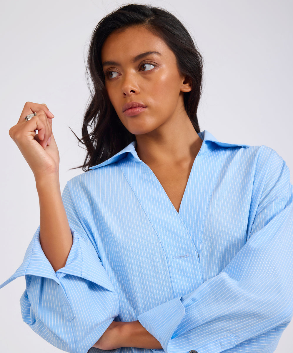 Powerhouse Oversized Longsleeve Pinstripe Shirt - Blue