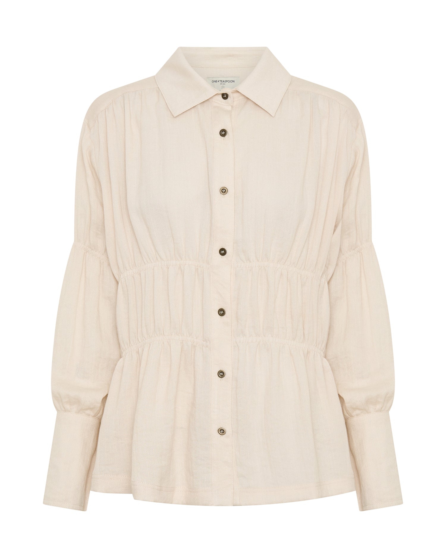  Harper Ruched Longsleeve Shirt - Cream