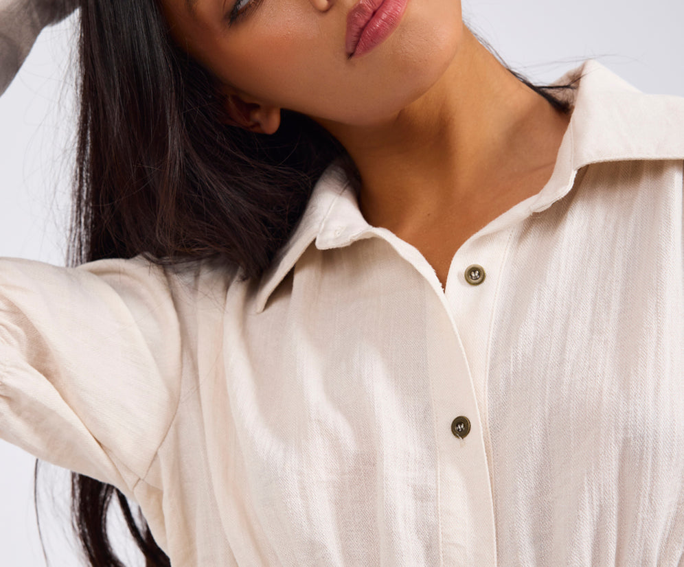 Harper Ruched Longsleeve Shirt - Cream