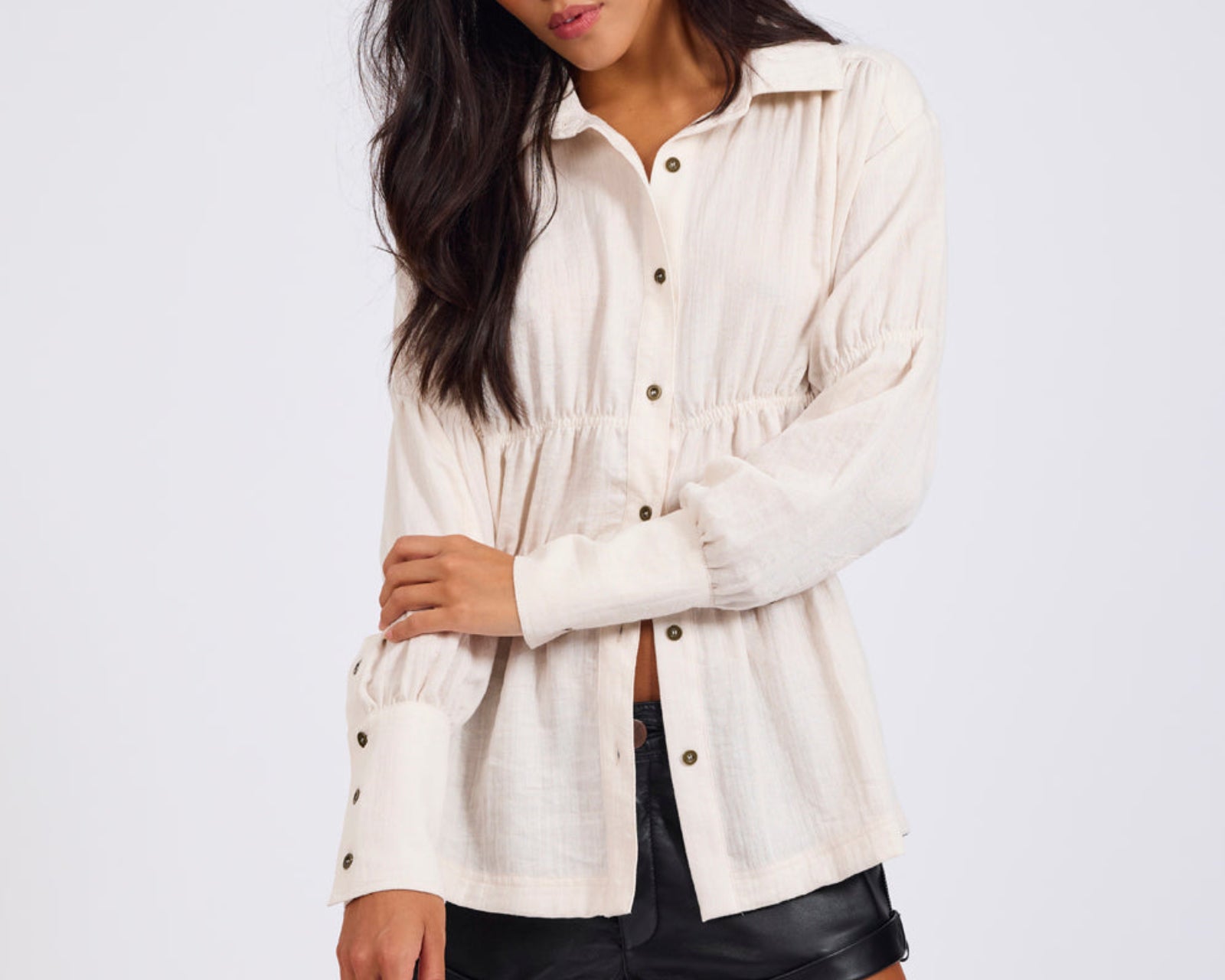 Harper Ruched Longsleeve Shirt - Cream