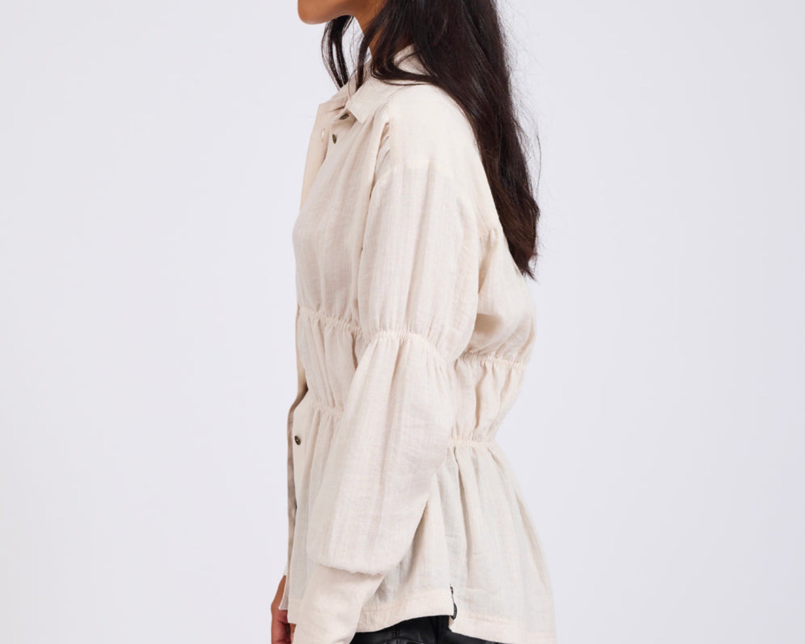 Harper Ruched Longsleeve Shirt - Cream