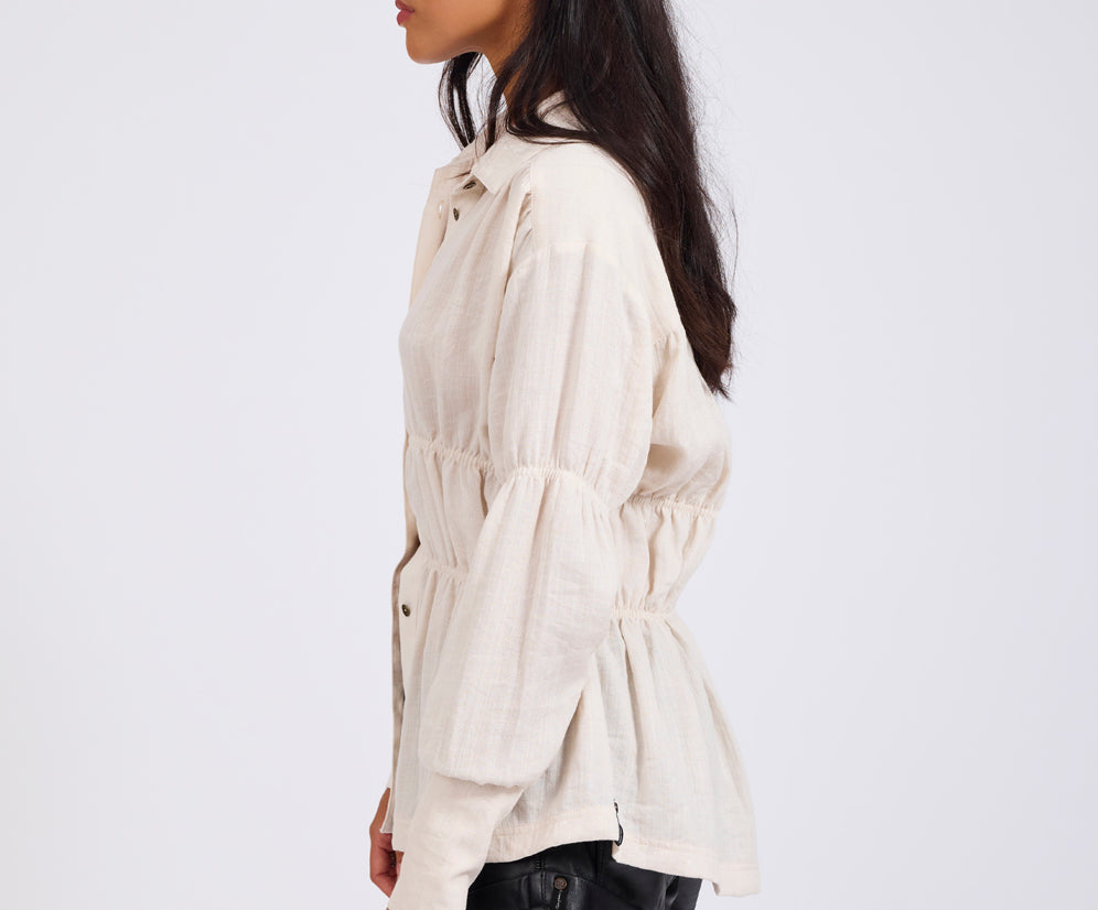 Harper Ruched Longsleeve Shirt - Cream