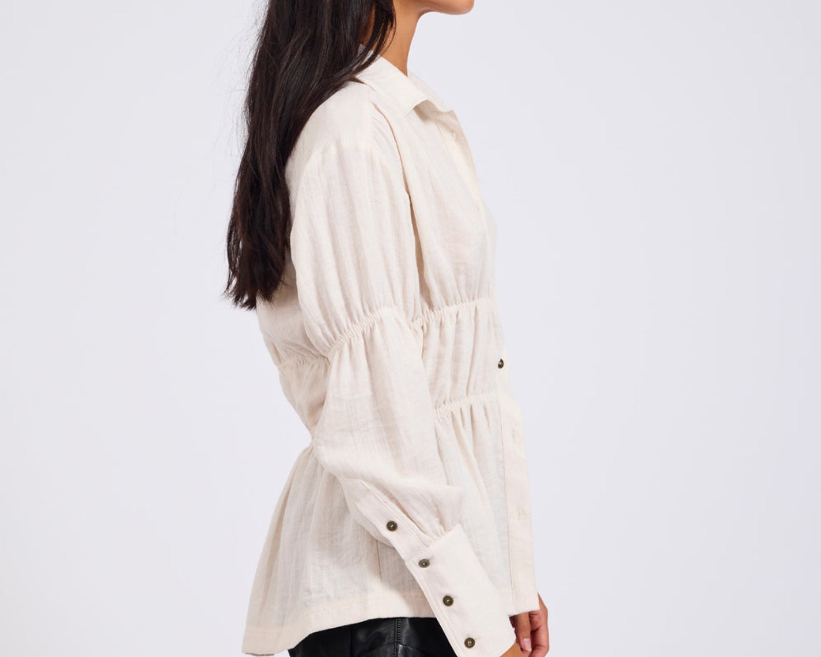 Harper Ruched Longsleeve Shirt - Cream