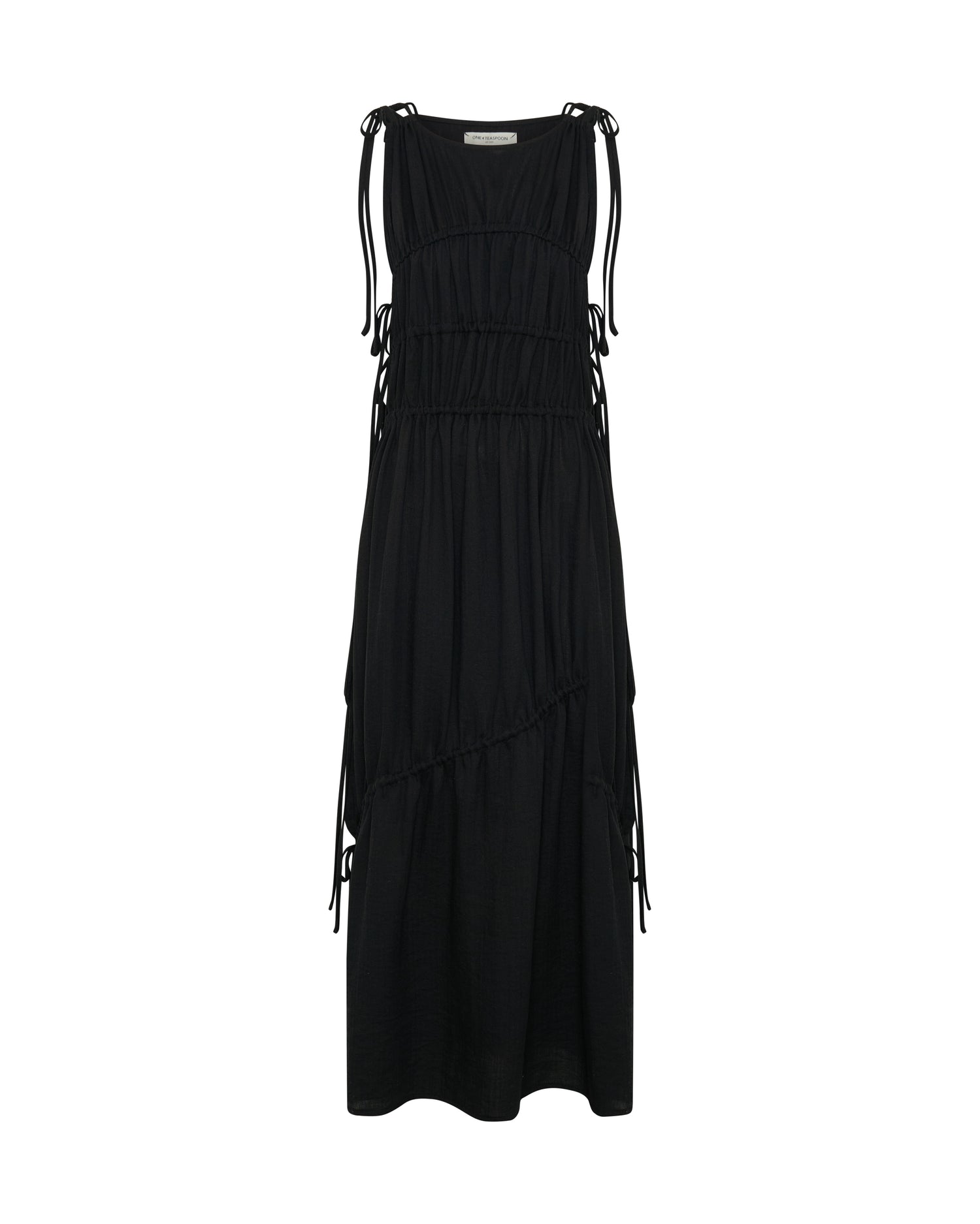  Evelyn Gathered Ruched Maxi Dress - Black