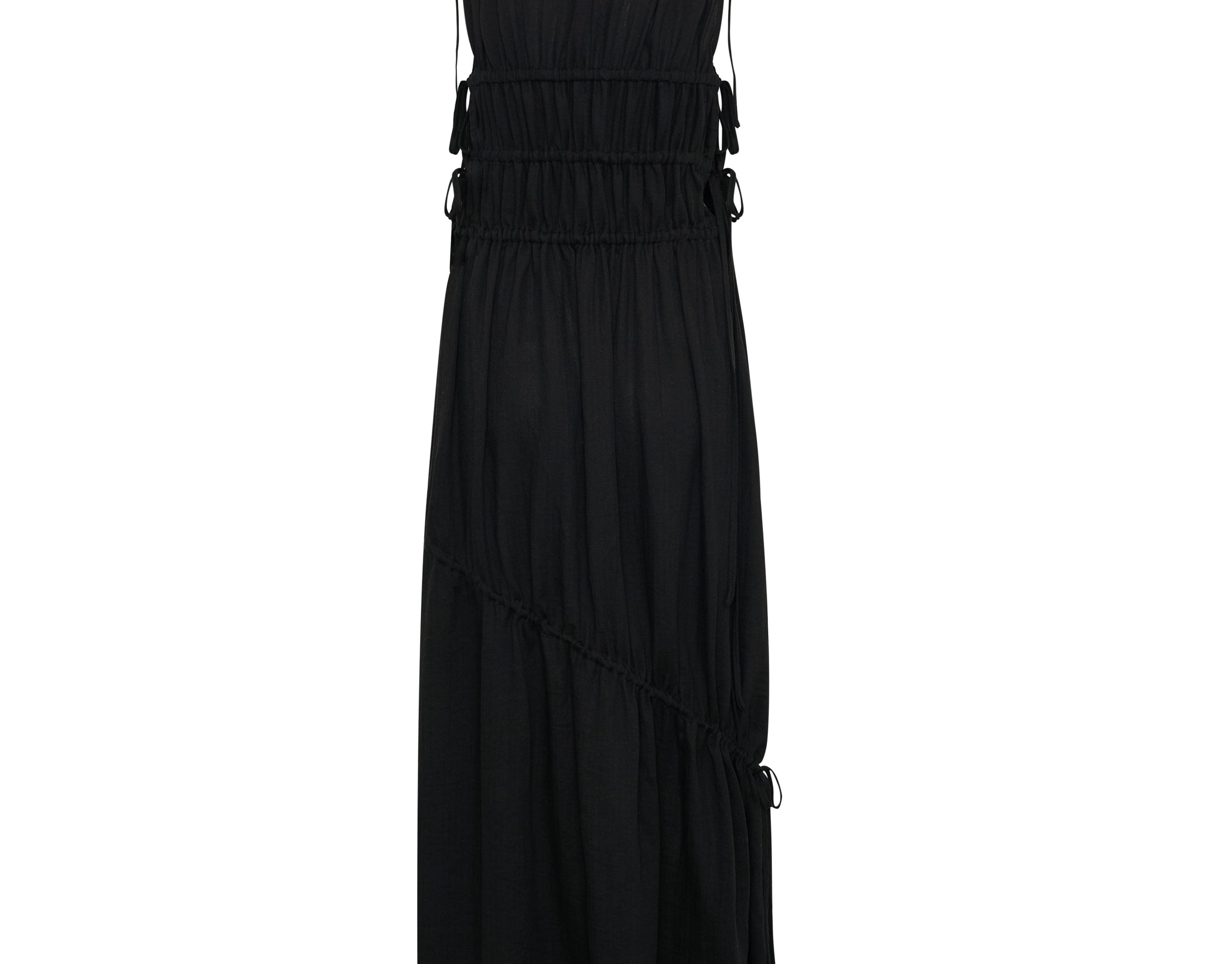 Evelyn Gathered Ruched Maxi Dress - Black