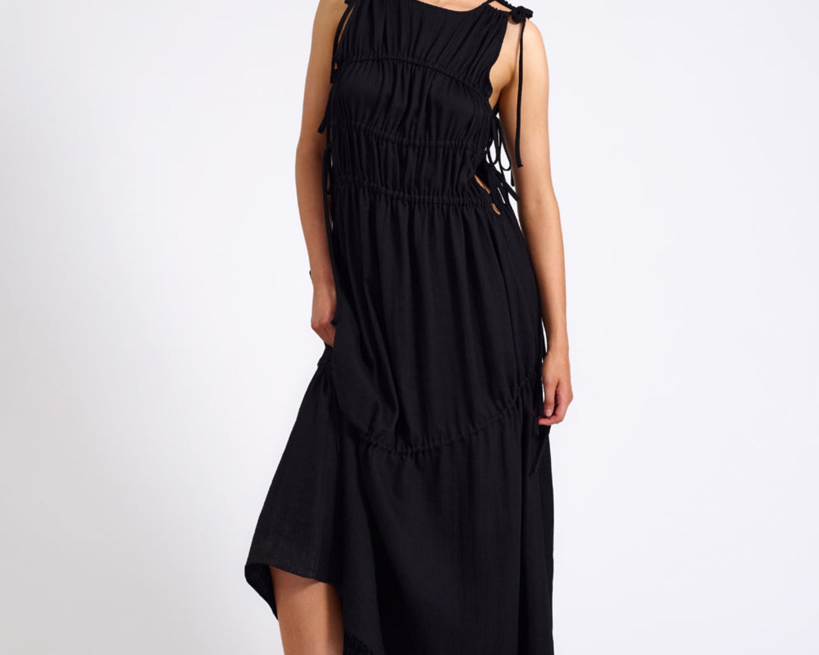 Evelyn Gathered Ruched Maxi Dress - Black