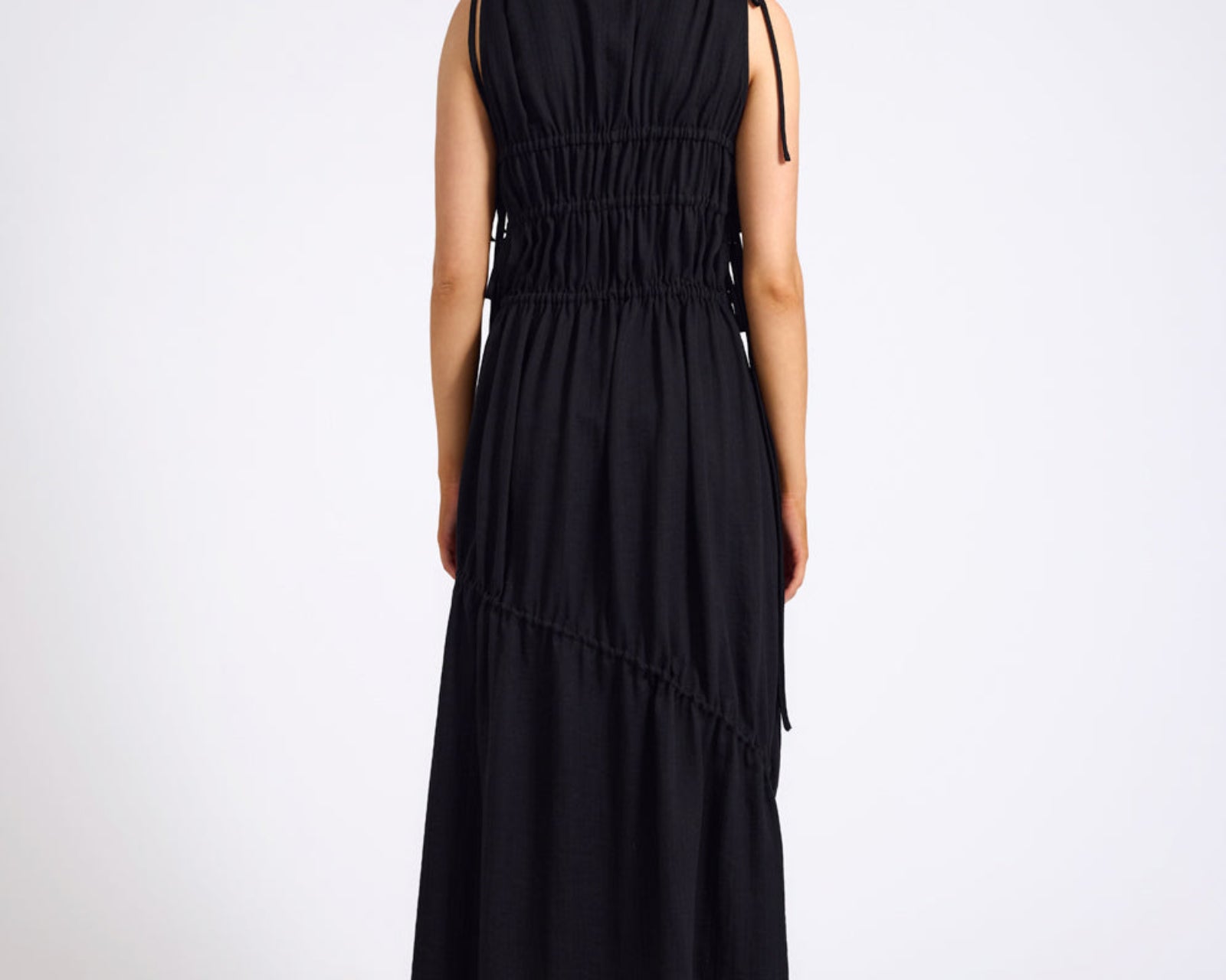 Evelyn Gathered Ruched Maxi Dress - Black