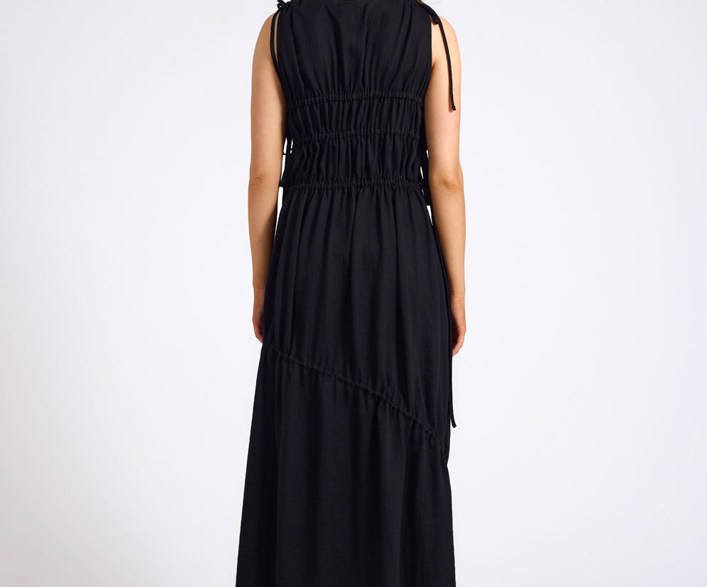 Evelyn Gathered Ruched Maxi Dress - Black