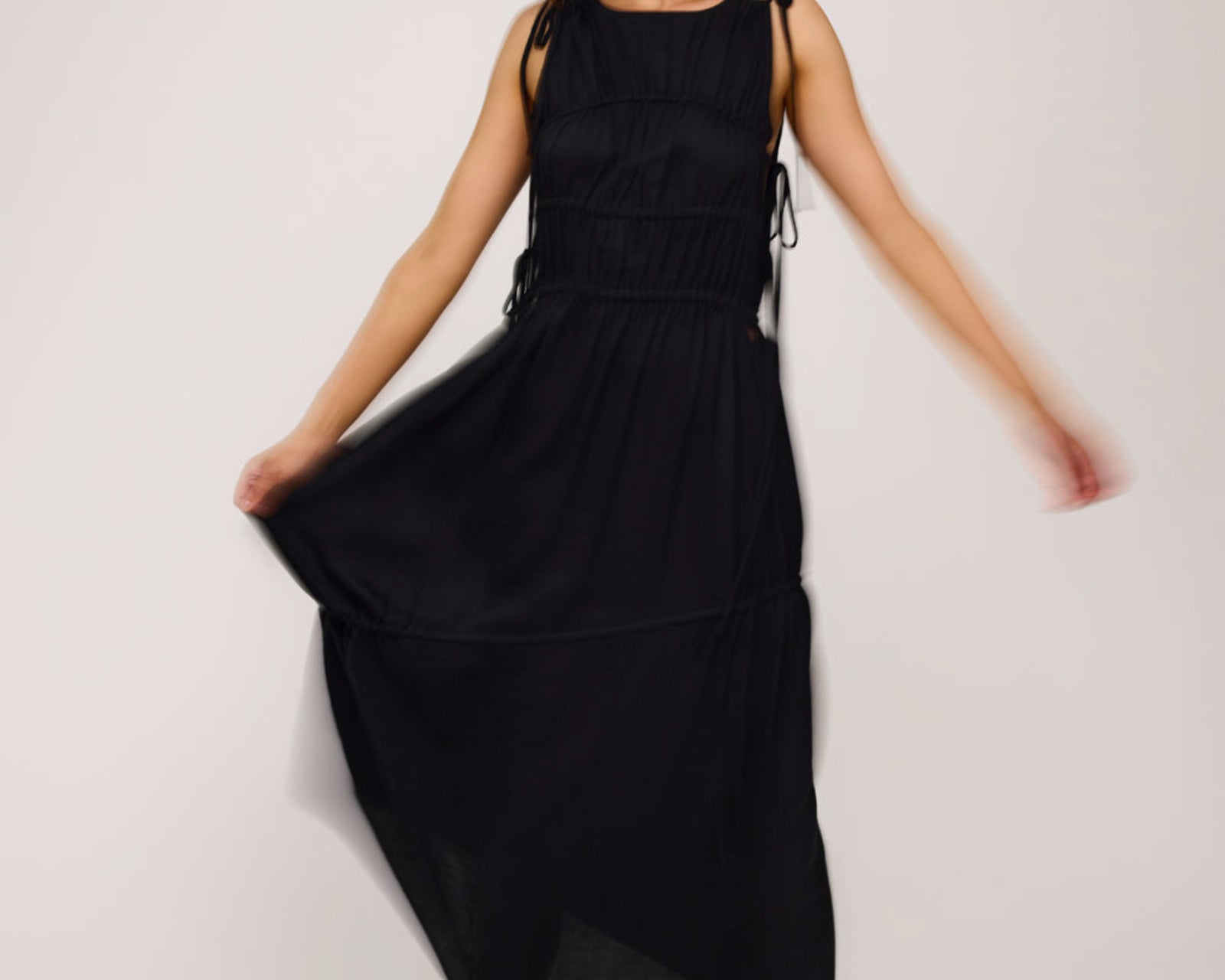 Evelyn Gathered Ruched Maxi Dress - Black