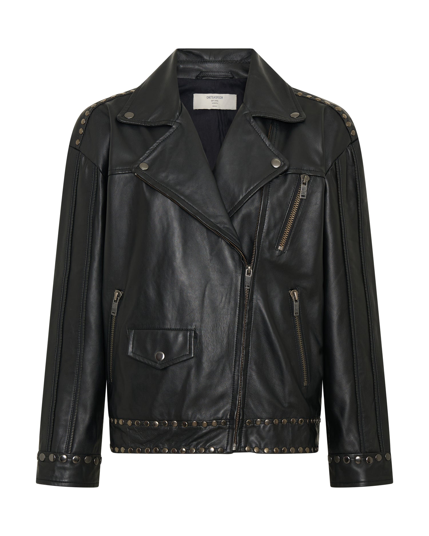 New Arrivals Biker Studded Zipped Leather Jacket - Black