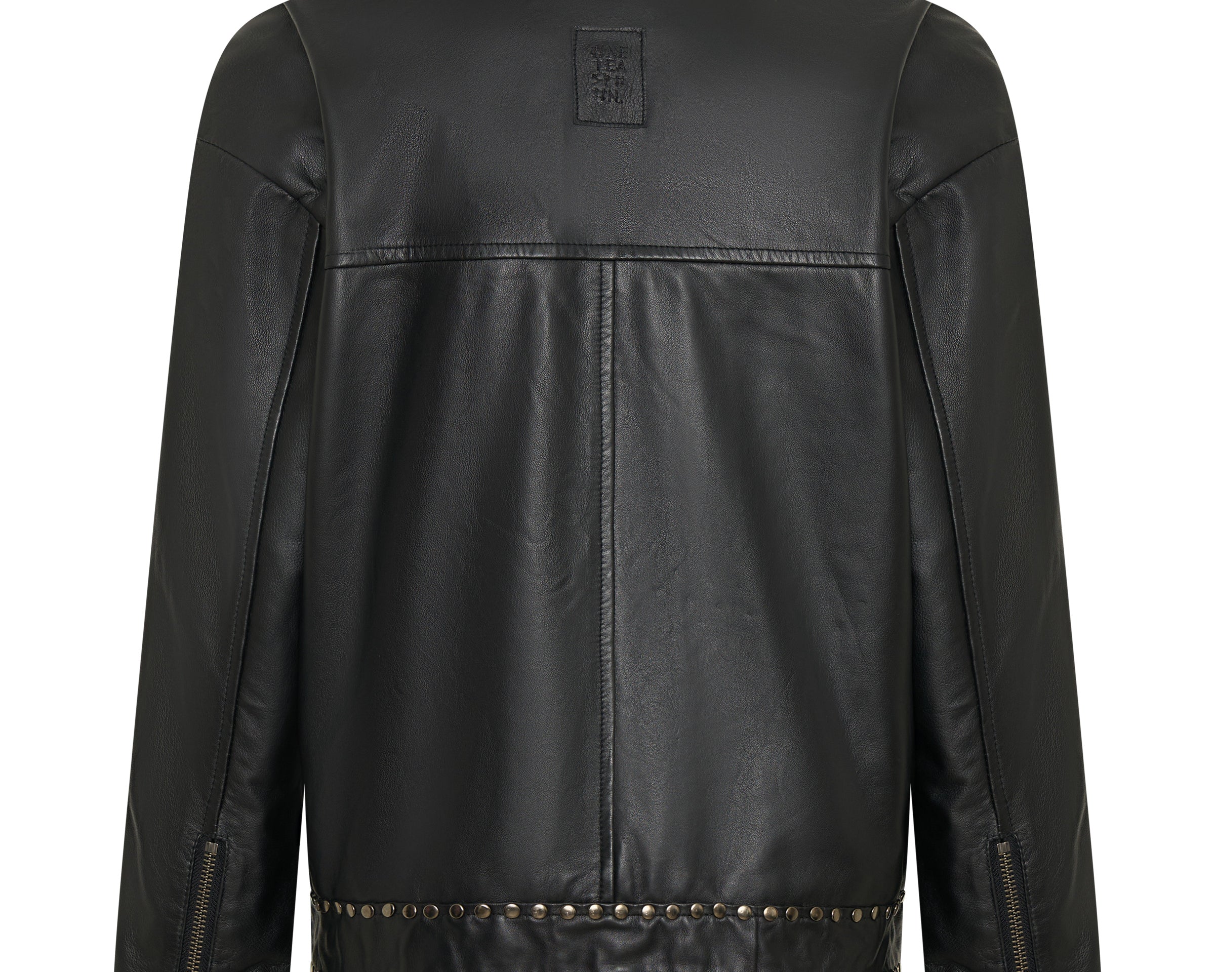 Biker Studded Zipped Leather Jacket - Black