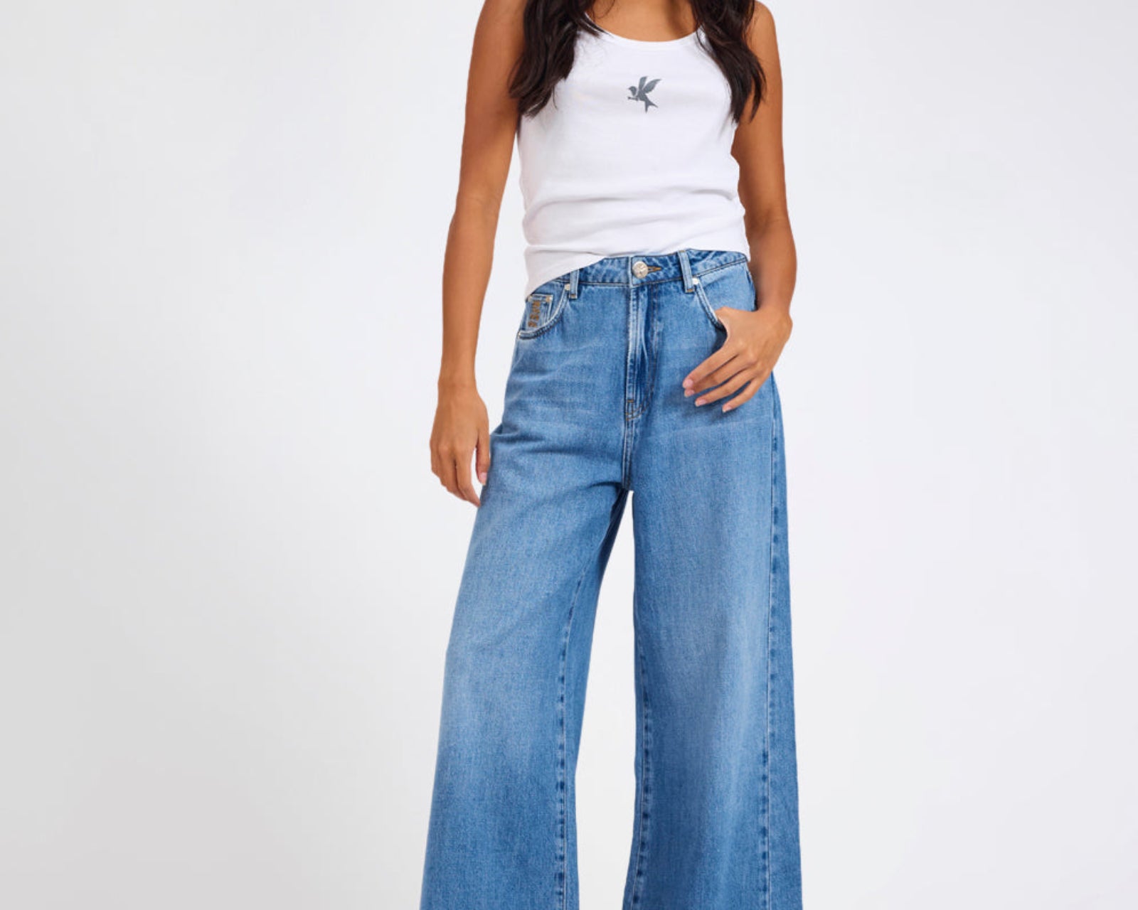 Love Machines Mid Waist Super Wide Leg Denim Jeans - Bright Blue