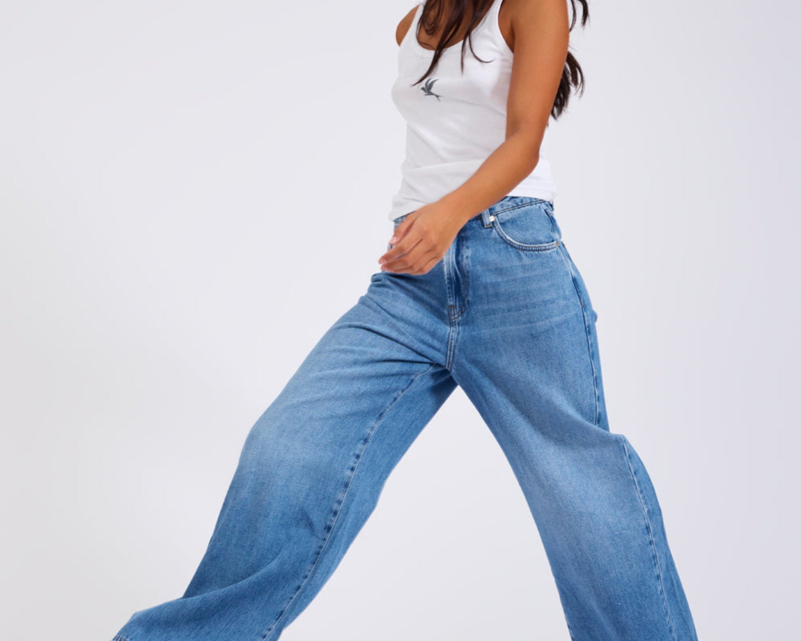 Love Machines Mid Waist Super Wide Leg Denim Jeans - Bright Blue