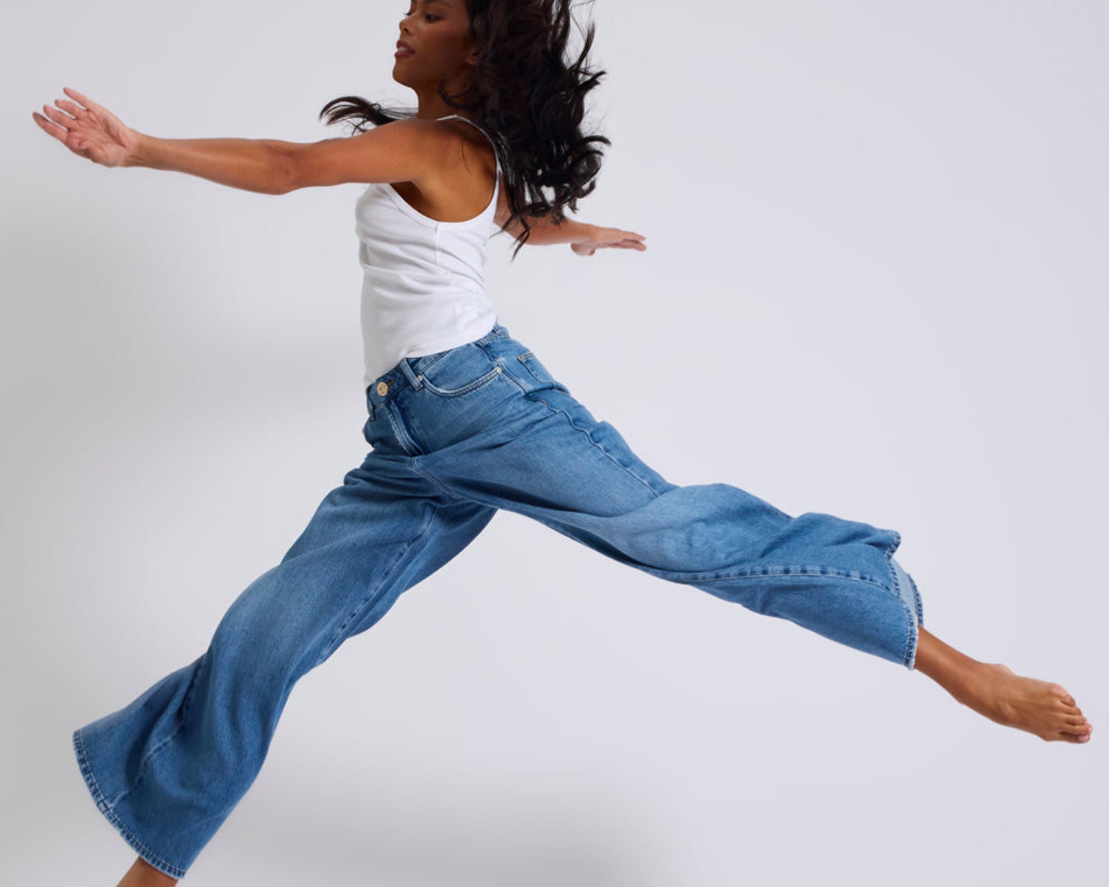 Love Machines Mid Waist Super Wide Leg Denim Jeans - Bright Blue