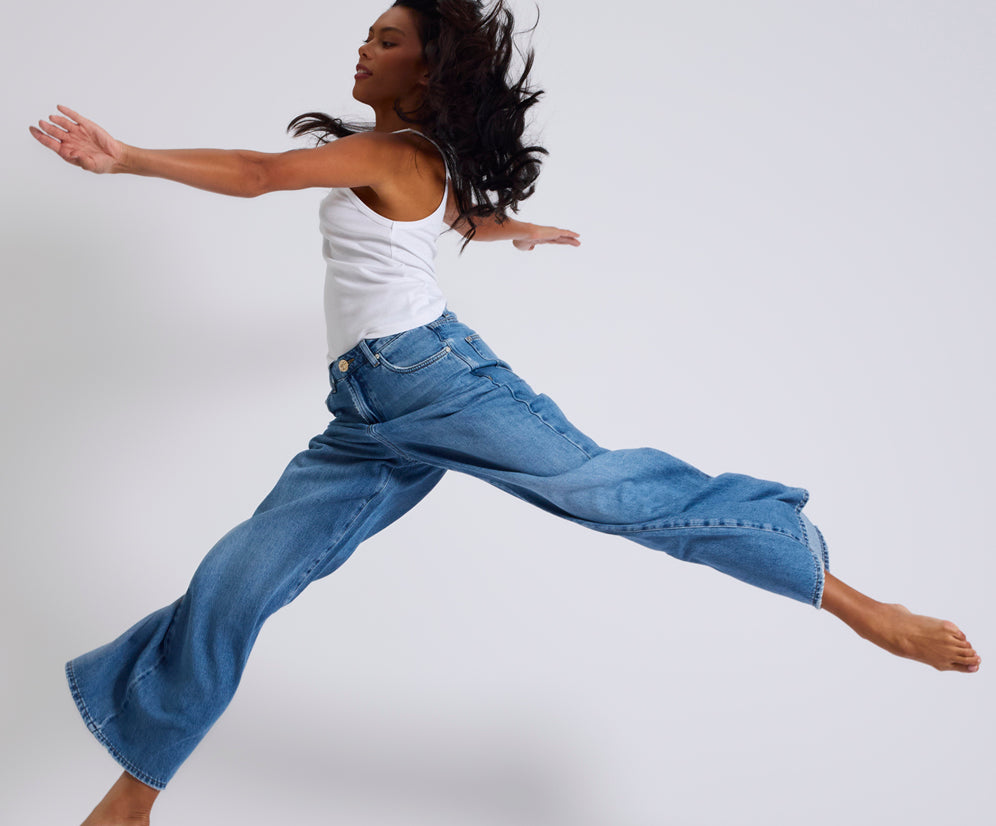 Love Machines Mid Waist Super Wide Leg Denim Jeans - Bright Blue