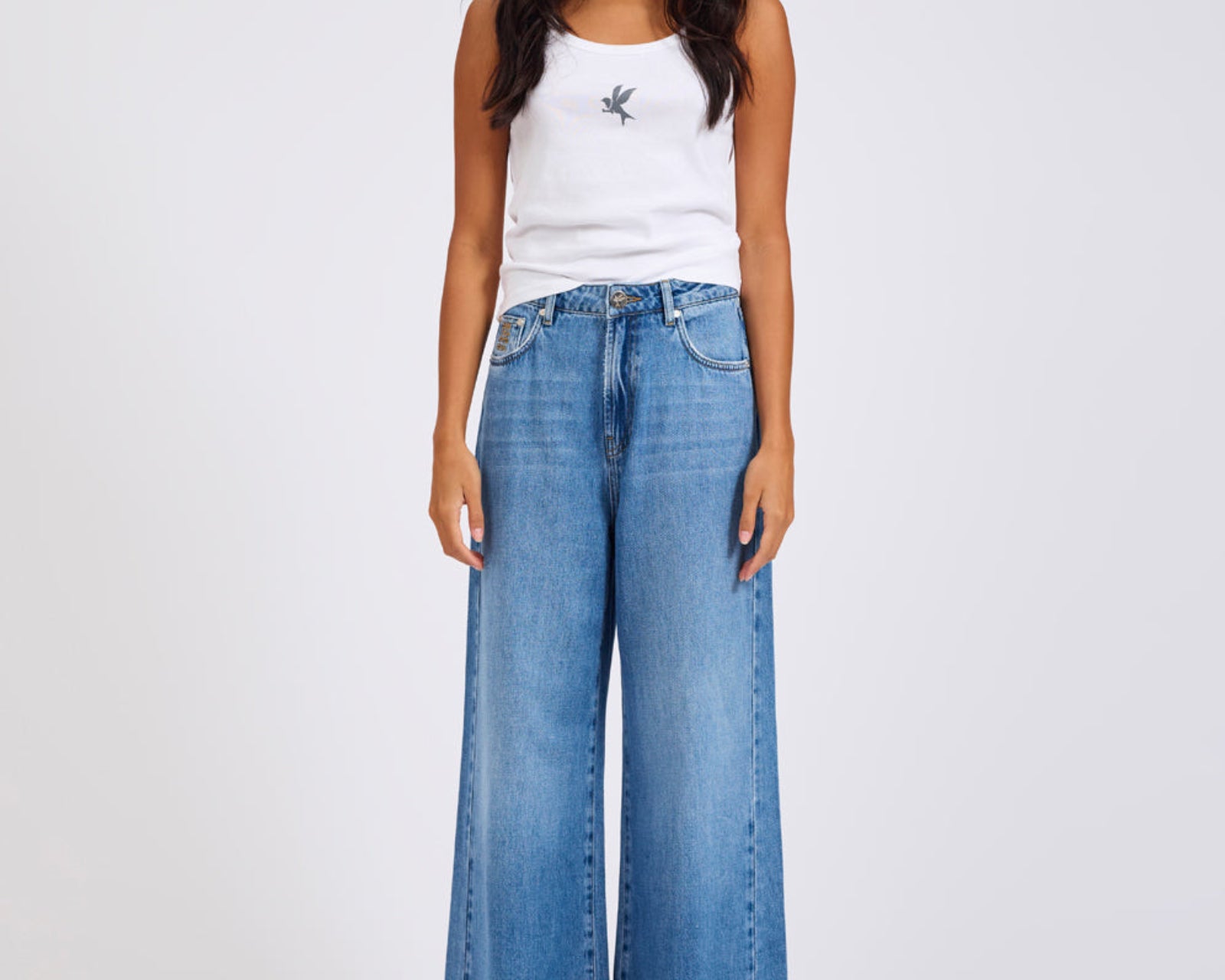 Love Machines Mid Waist Super Wide Leg Denim Jeans - Bright Blue