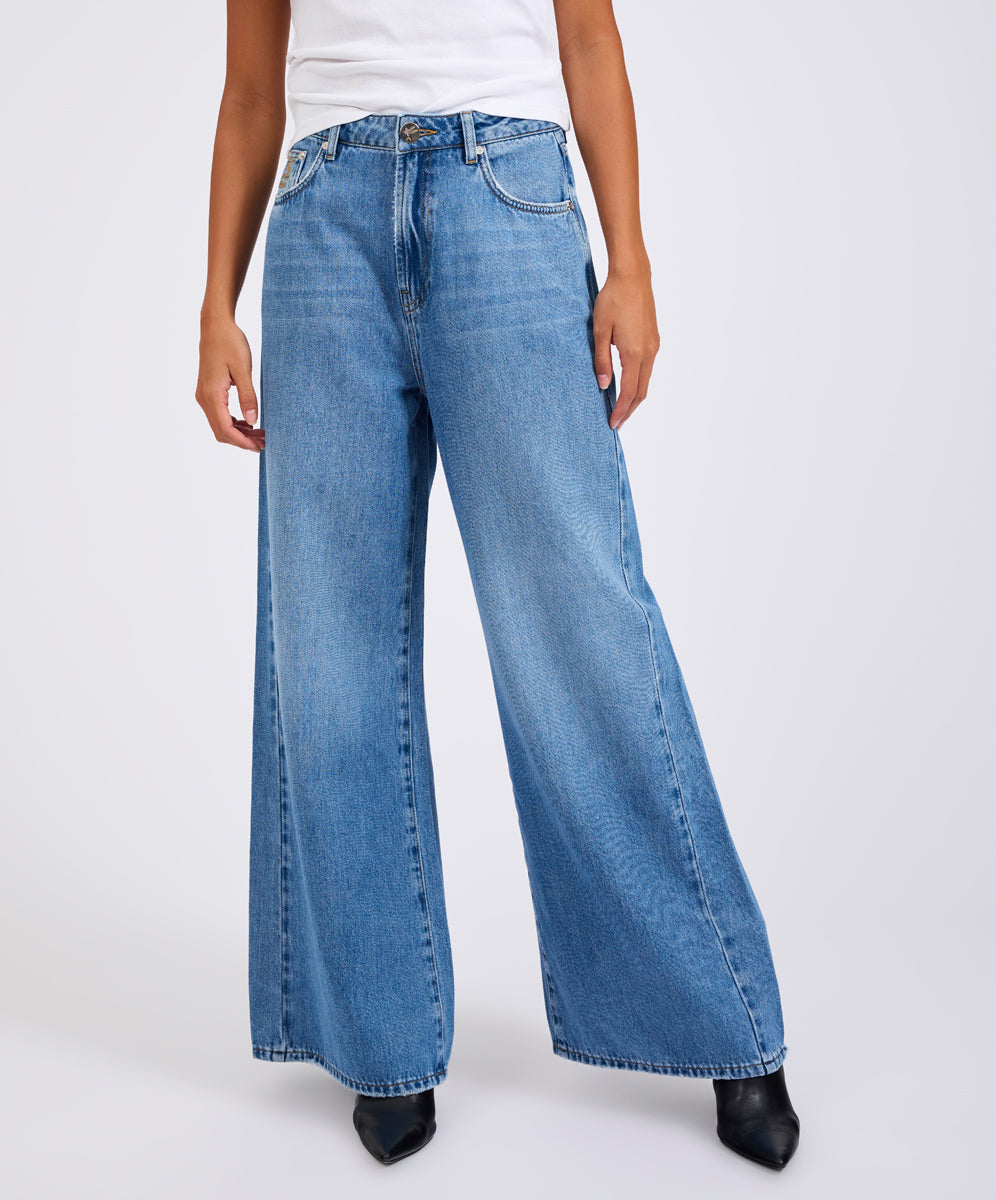 Love Machines Mid Waist Super Wide Leg Denim Jeans - Bright