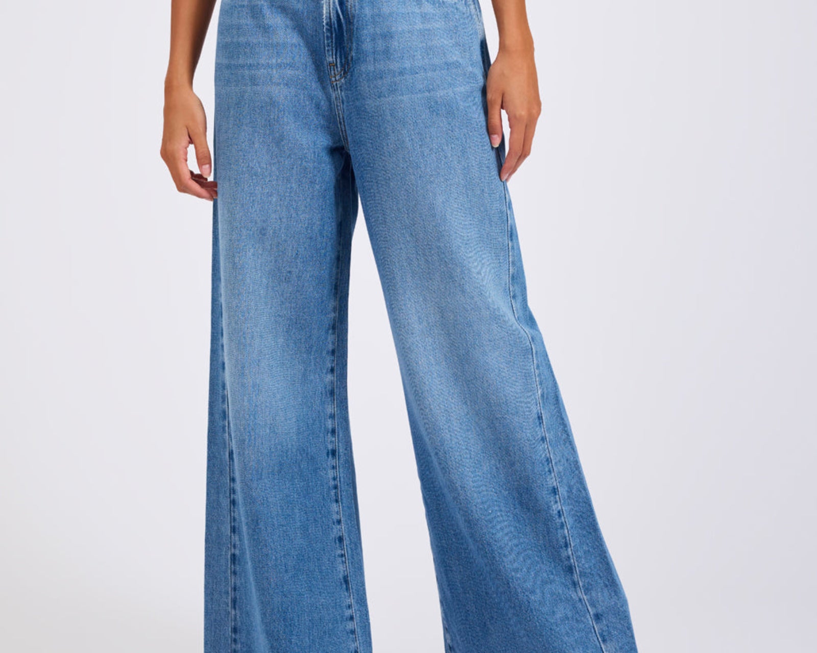 Love Machines Mid Waist Super Wide Leg Denim Jeans - Bright Blue