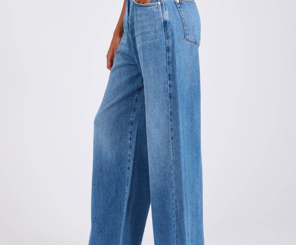 Love Machines Mid Waist Super Wide Leg Denim Jeans - Bright Blue