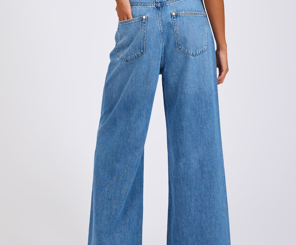 Love Machines Mid Waist Super Wide Leg Denim Jeans - Bright Blue