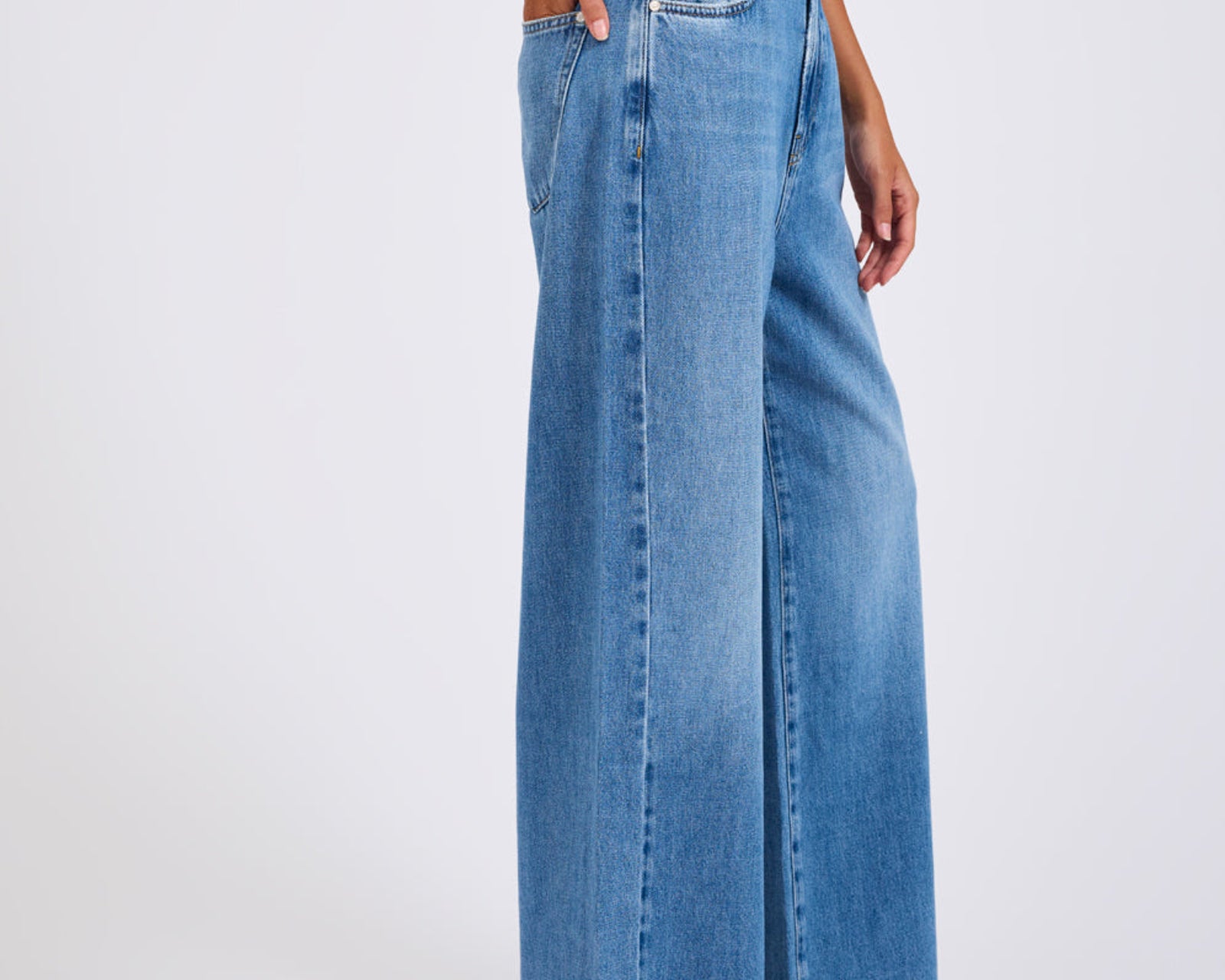 Love Machines Mid Waist Super Wide Leg Denim Jeans - Bright Blue