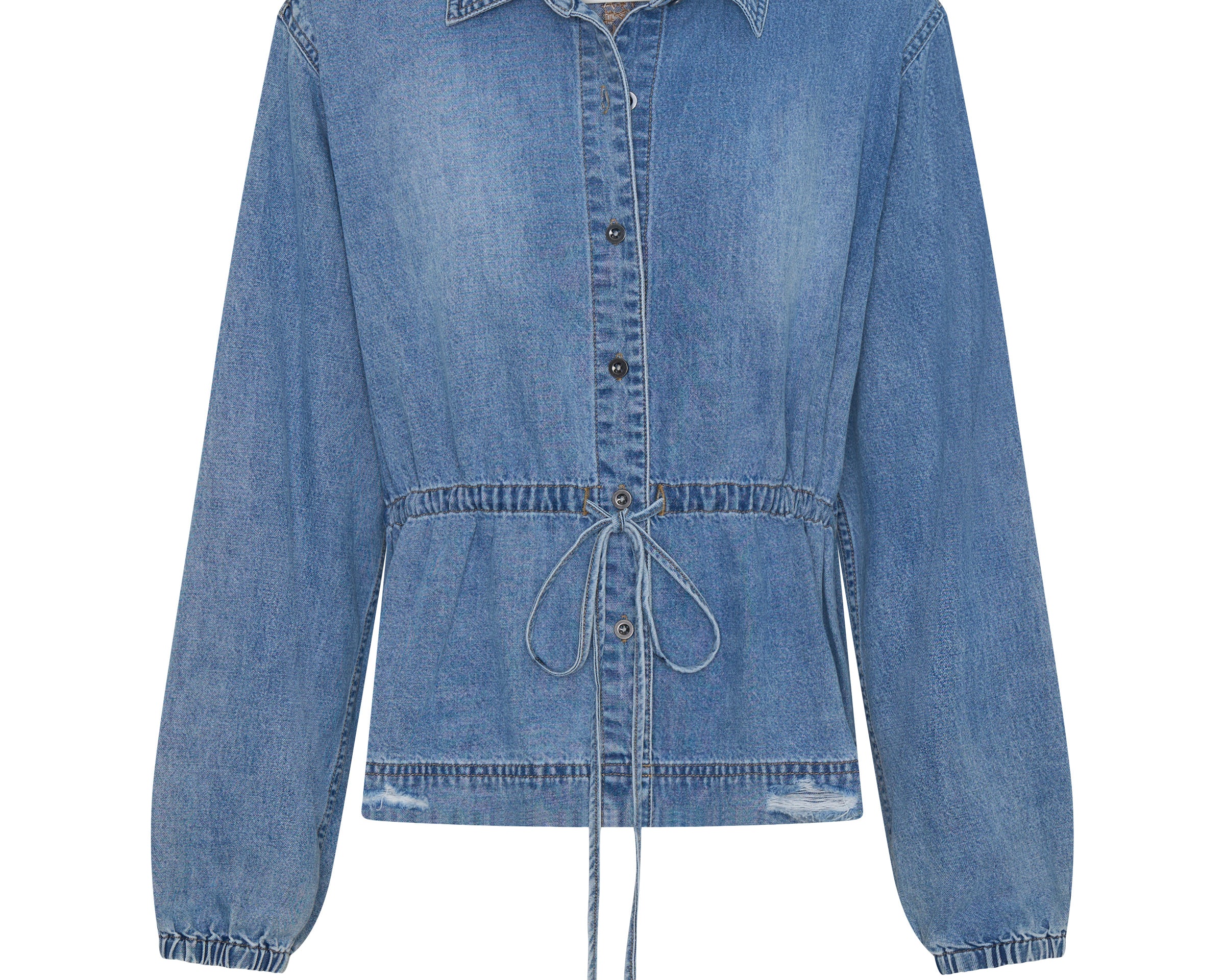 Drawstring Denim Shirt - Washed Blue